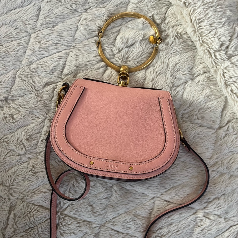 Chloe Blush Pink Crossbody Bag with Gold Handle